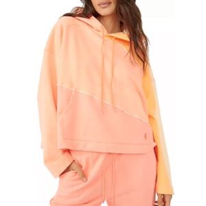 Free People Movement All or Nothing Patchwork Hoodie Neon Sunrise Sweatshirt